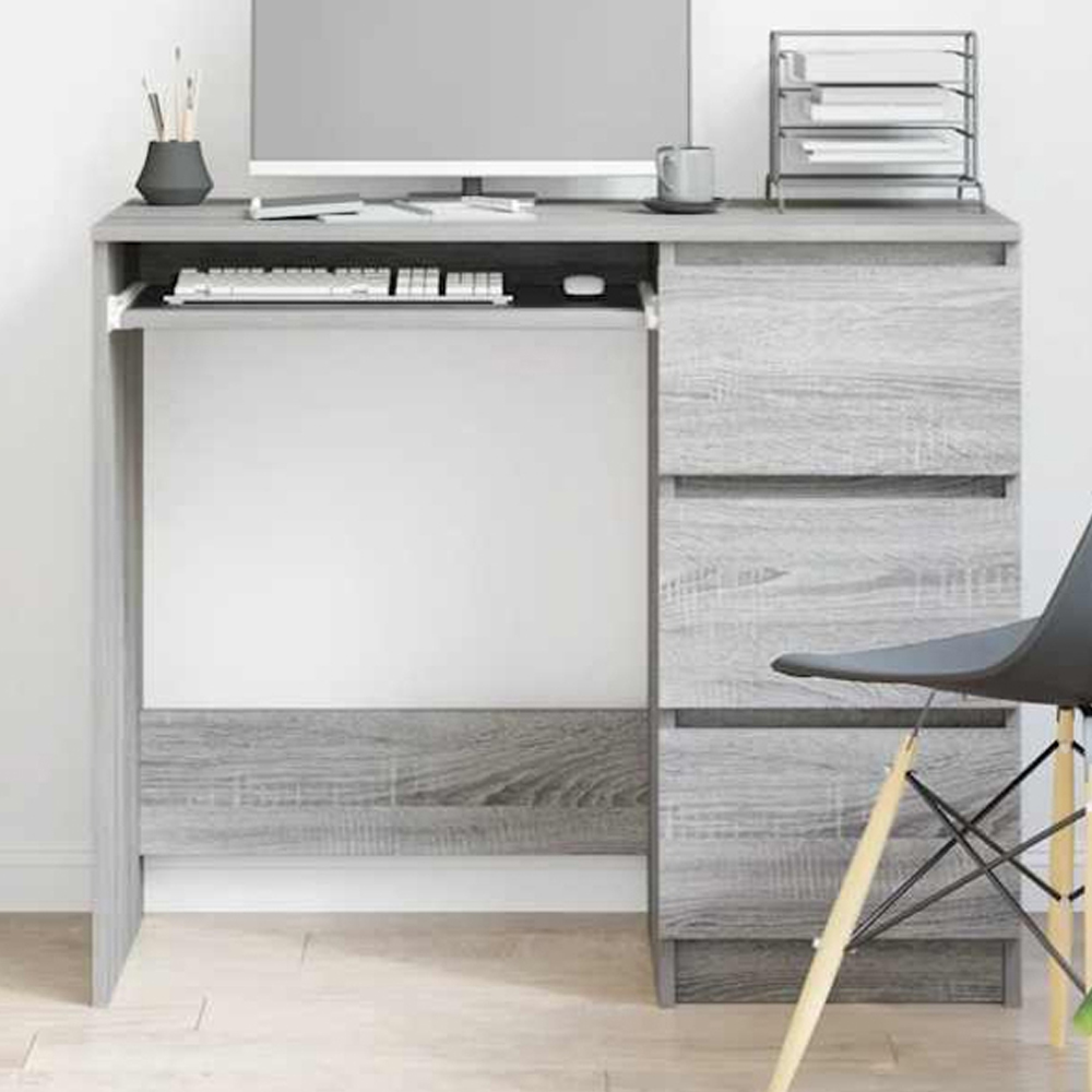 vidaXL 3 Drawer Computer Desk with Keyboard Tray Grey Sonoma Image 1