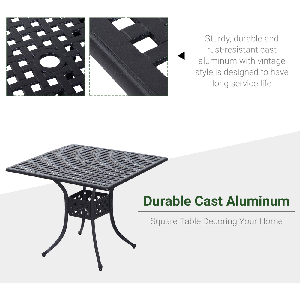 Outsunny Black Aluminium Square Garden Table with Umbrella Hole Image 5