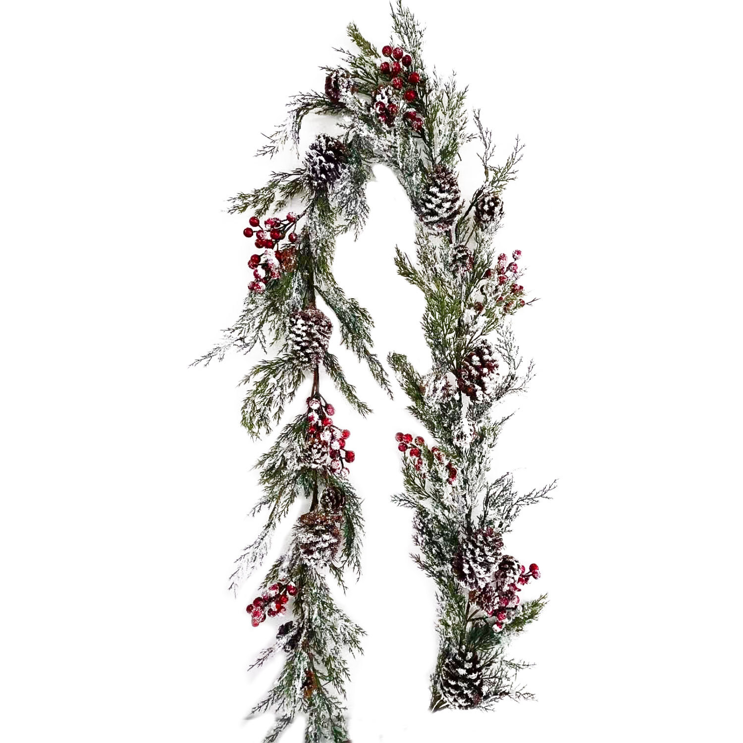 LED Frosted Red Berry Pinecone Garland Image