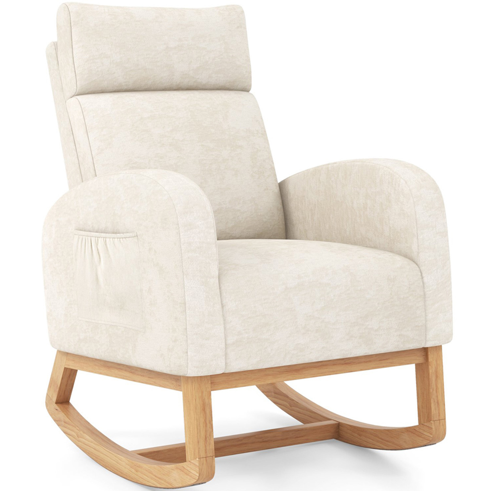 Costway Beige Upholstered Chenille Nursery Rocking Chair Image 2
