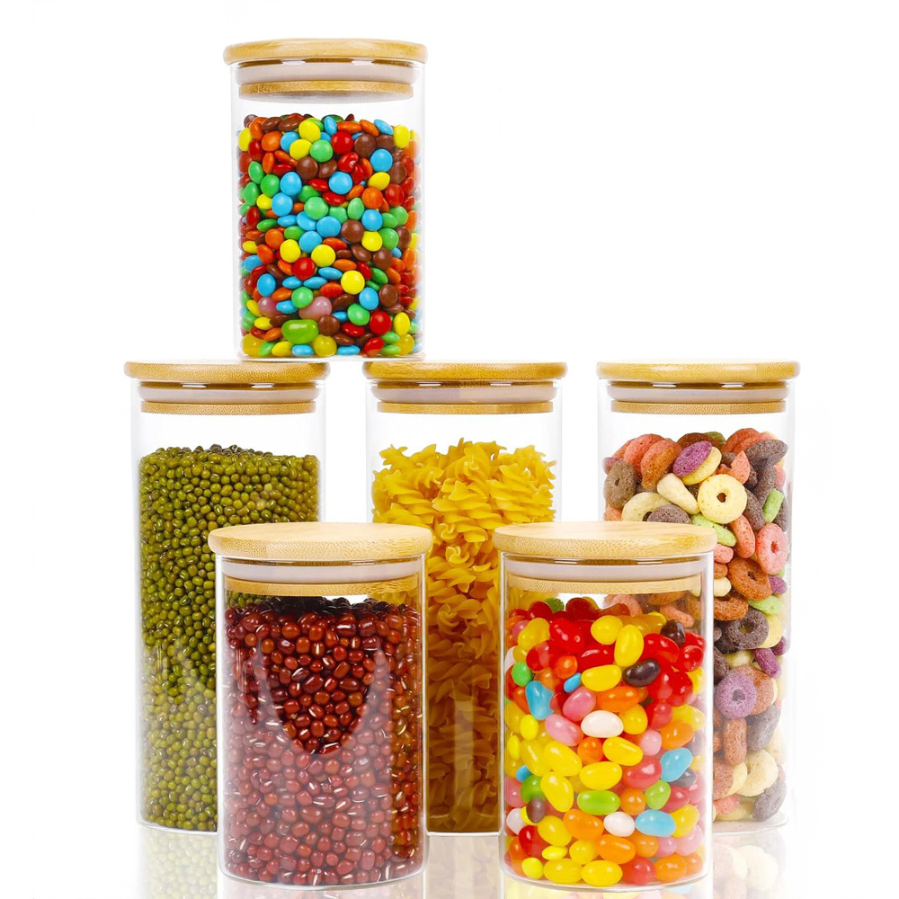 Neo Airtight Bamboo Lid Glass Storage Jar 6 Pack Image 3