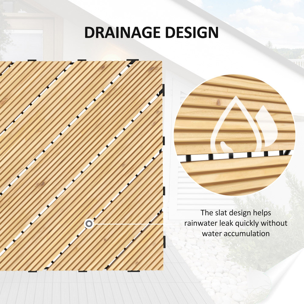 Outsunny Yellow Wooden Deck Tiles 30 x 30cm 9 Pack Image 5