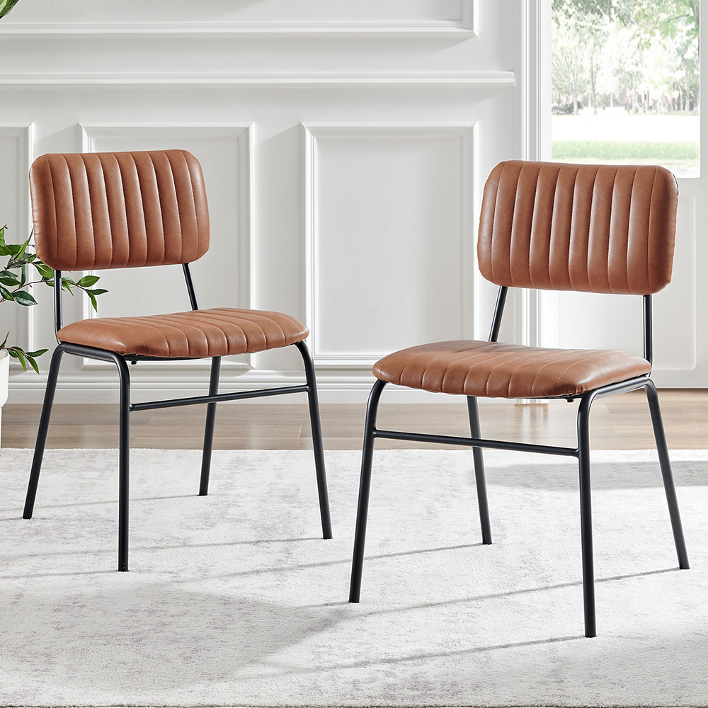 Furniturebox Guinn Set of 2 Tan and Black Faux Leather Dining Chairs Image 1