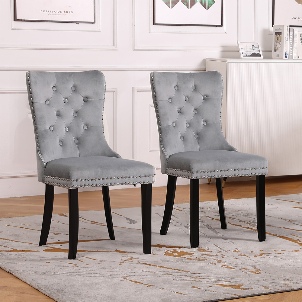 Neo Set of 2 Grey Studded Velvet Dining Chair Image 5