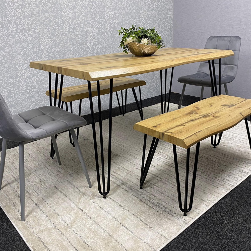 Kosy Koala 6 Seater Velvet Wooden Dining Set with Bench Grey Image 4