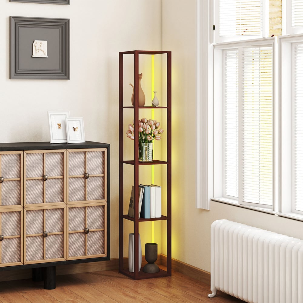 HOMCOM 4 Shelf Brown RGB LED Floor Lamp with Remote Image 6