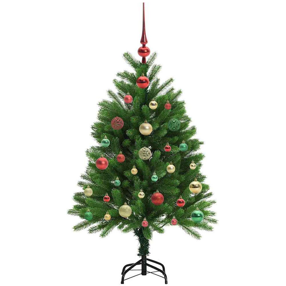 vidaXL Pre-Lit Multicolour Baubles Green Artificial Christmas Tree 4ft Image 4
