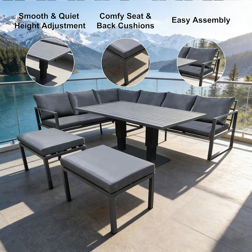 Alivio 8 Seater Grey L-Shaped Garden Sofa Set with Adjustable Table and Ottomans Image 3