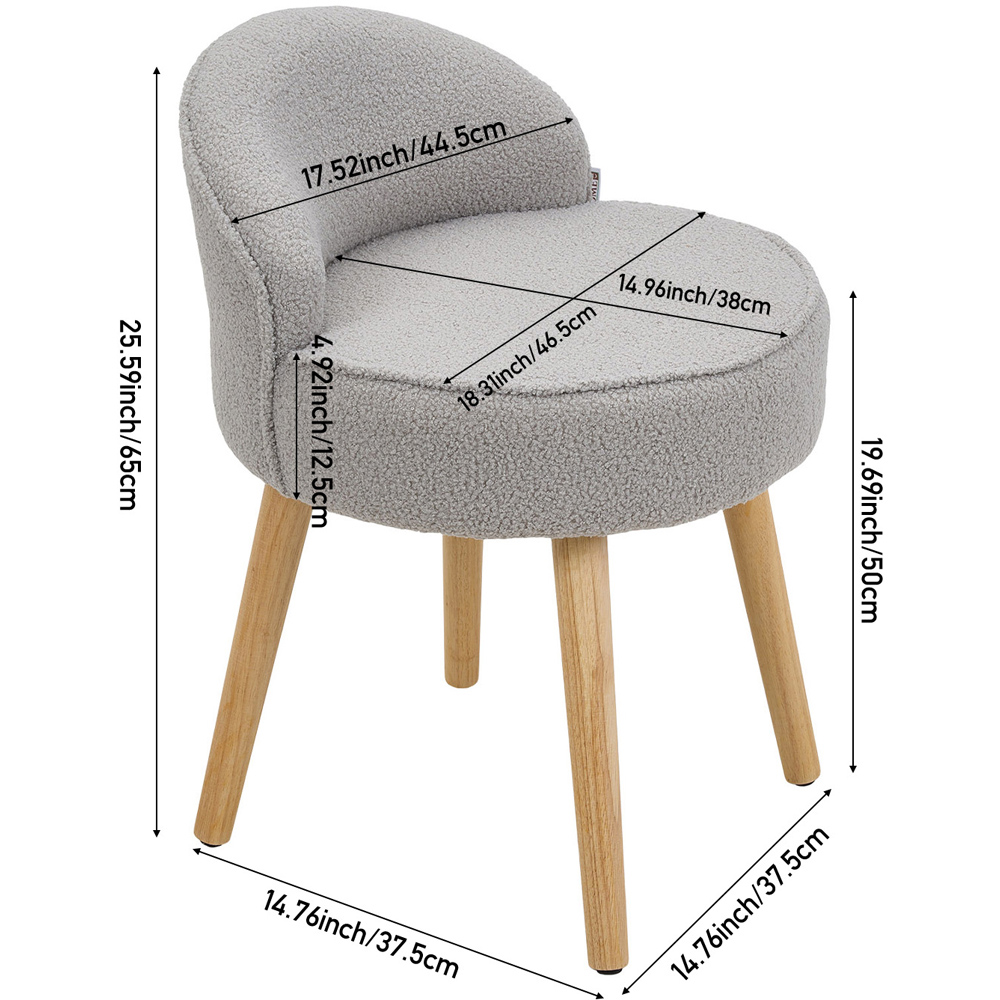 Living and Home Grey Teddy Fleece Low Backrest Vanity Stool Image 9