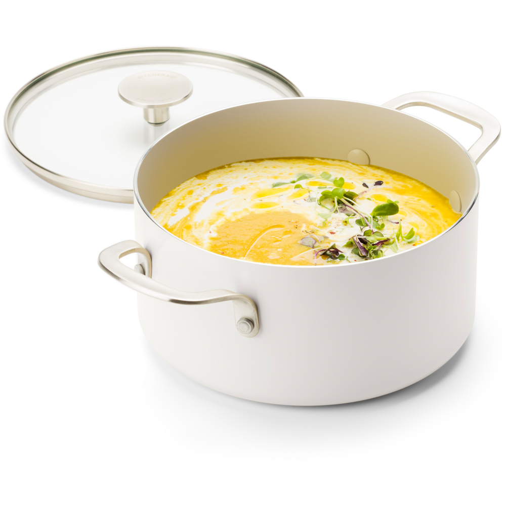 KitchenAid 16cm 1.58L Porcelain White Coloured Aluminium Saucepan with Lid Image 2
