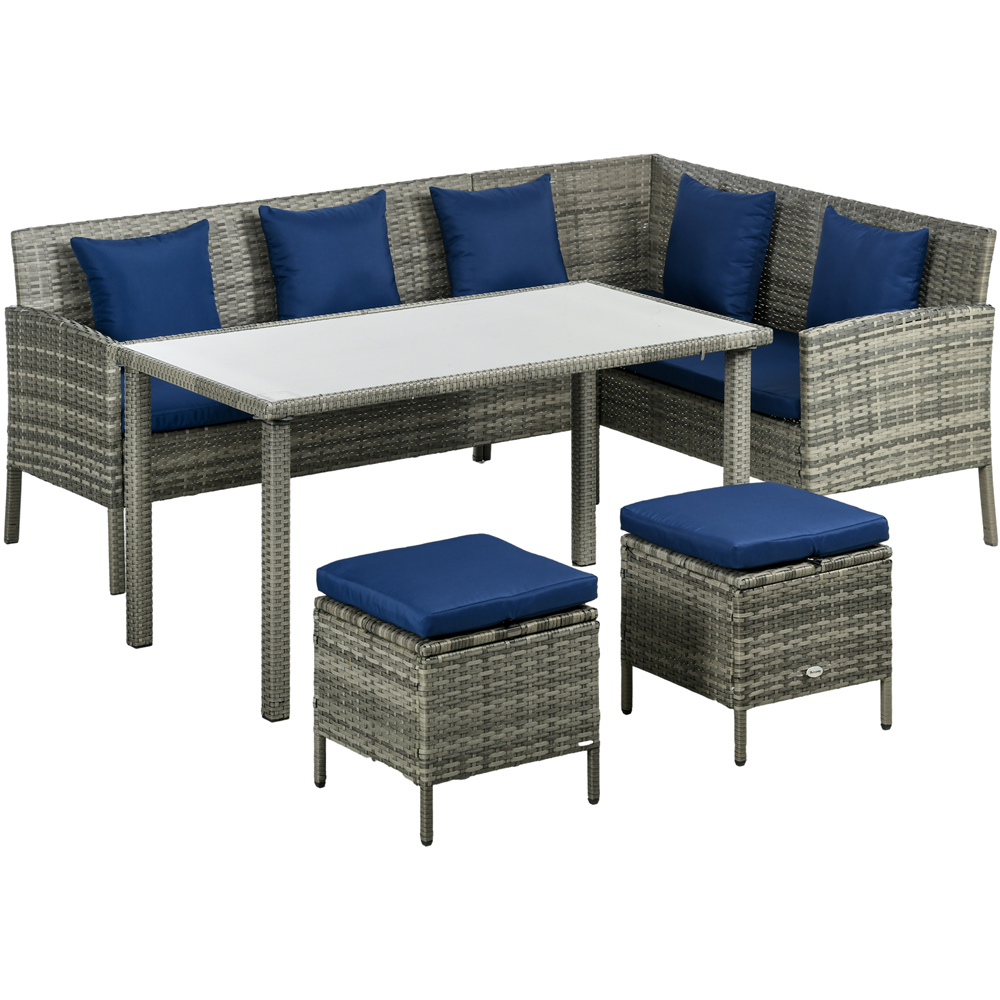 Outsunny 7 Seater Dark Blue Rattan Garden Corner Dining Sofa Set Image 2