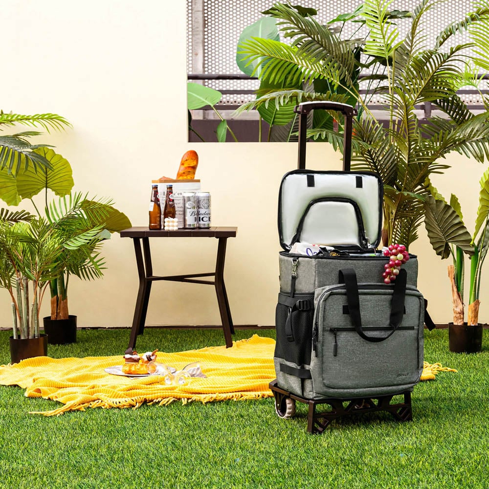 Costway Grey Large Rolling Cooler with Adjustable Handle and Bottom Plate Image 2