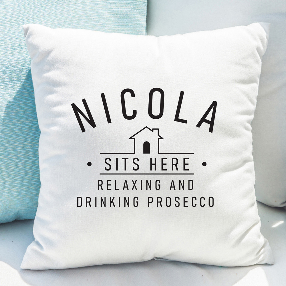 Personalised Memento Personalised Sits Here Linen Cushion Image 3