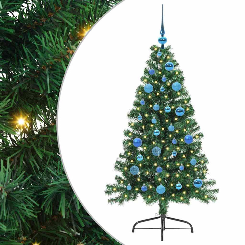 vidaXL Pre-Lit Blue Baubles Green Artificial Christmas Tree 5ft Image 2