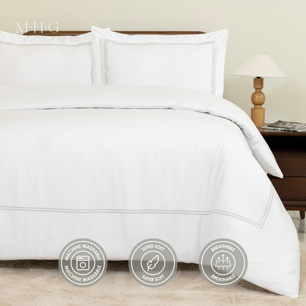 MHG Living Double Oxford Grey 200 Thread Count Duvet Cover Set Image 9
