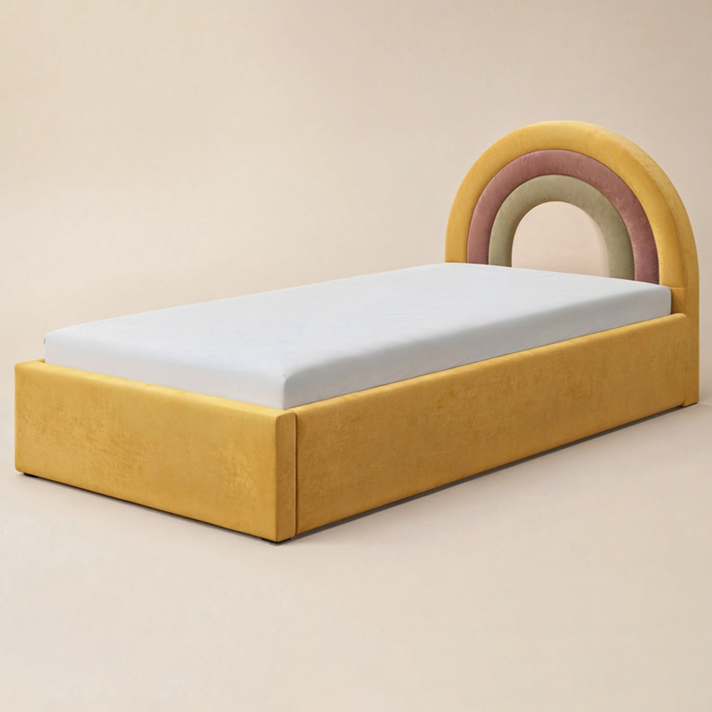 Flair Ava Single Mustard Velvet Lift-Up Ottoman Bed Image 2