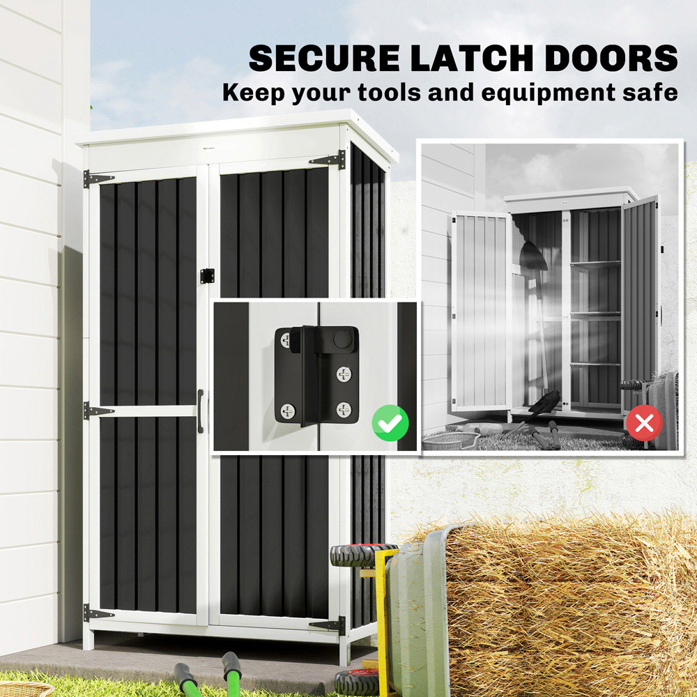 Outsunny 3 x 1.4ft 2 Door White and Black Outdoor Storage Cabinet Image 6