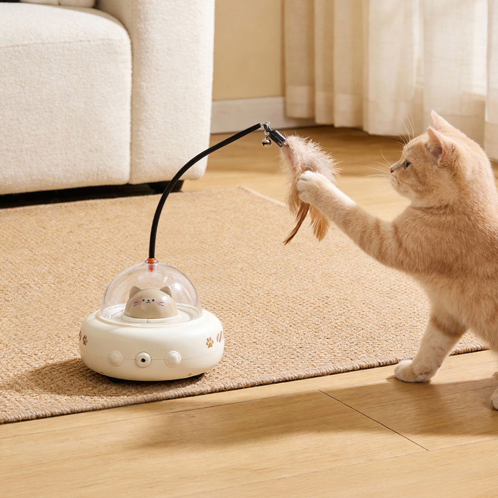 H&O Direct Automatic Interactive Cat Toy with Feathered Wand and Jingling Bell Image 5