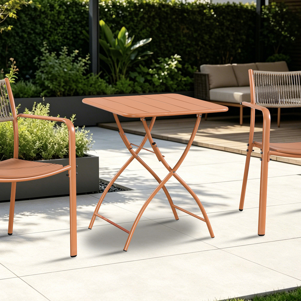 Core Products 2 Seater Terracotta Square Metal Foldable Garden Bistro Table Image 6