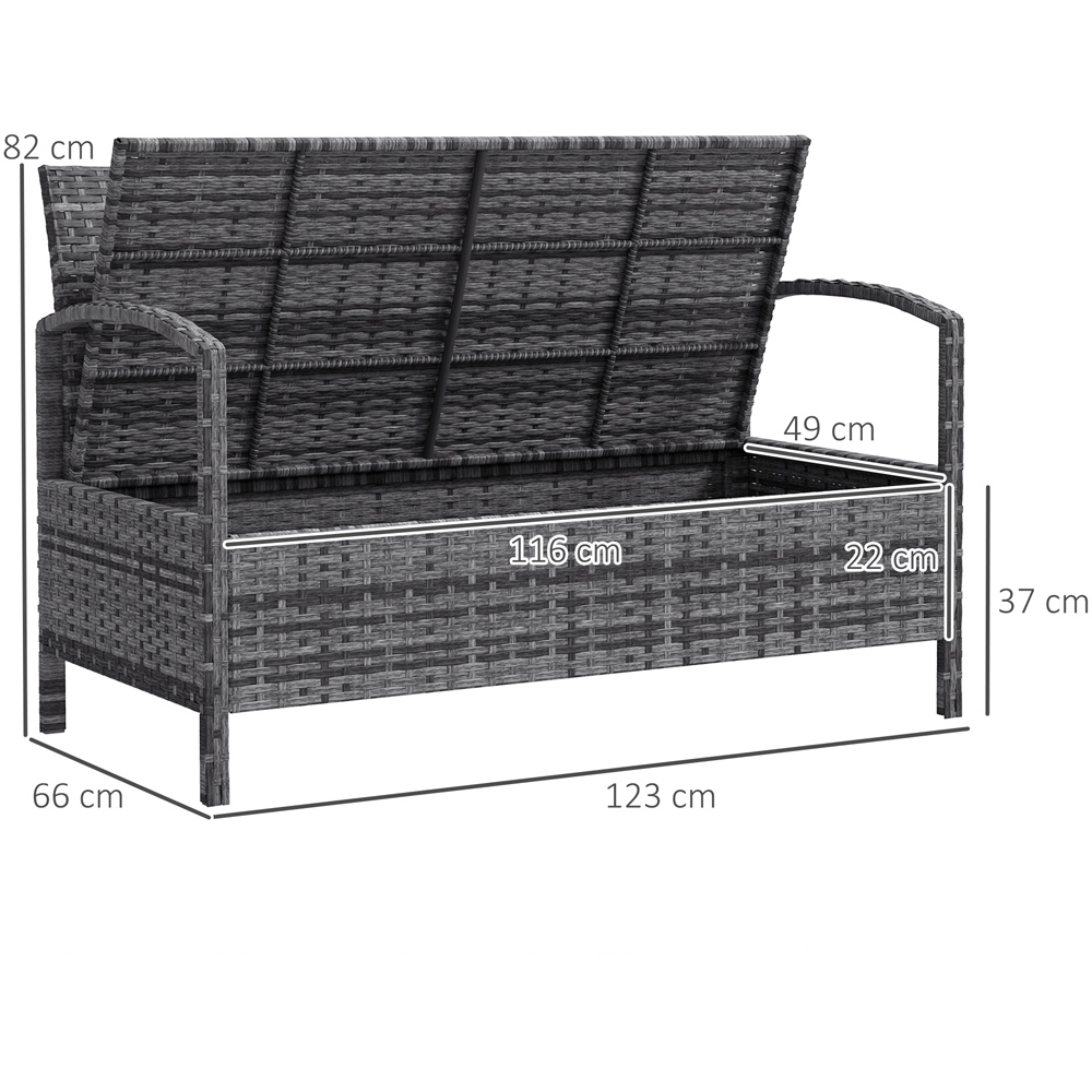 Outsunny 2 Seater Grey Rattan Storage Garden Bench Image 8