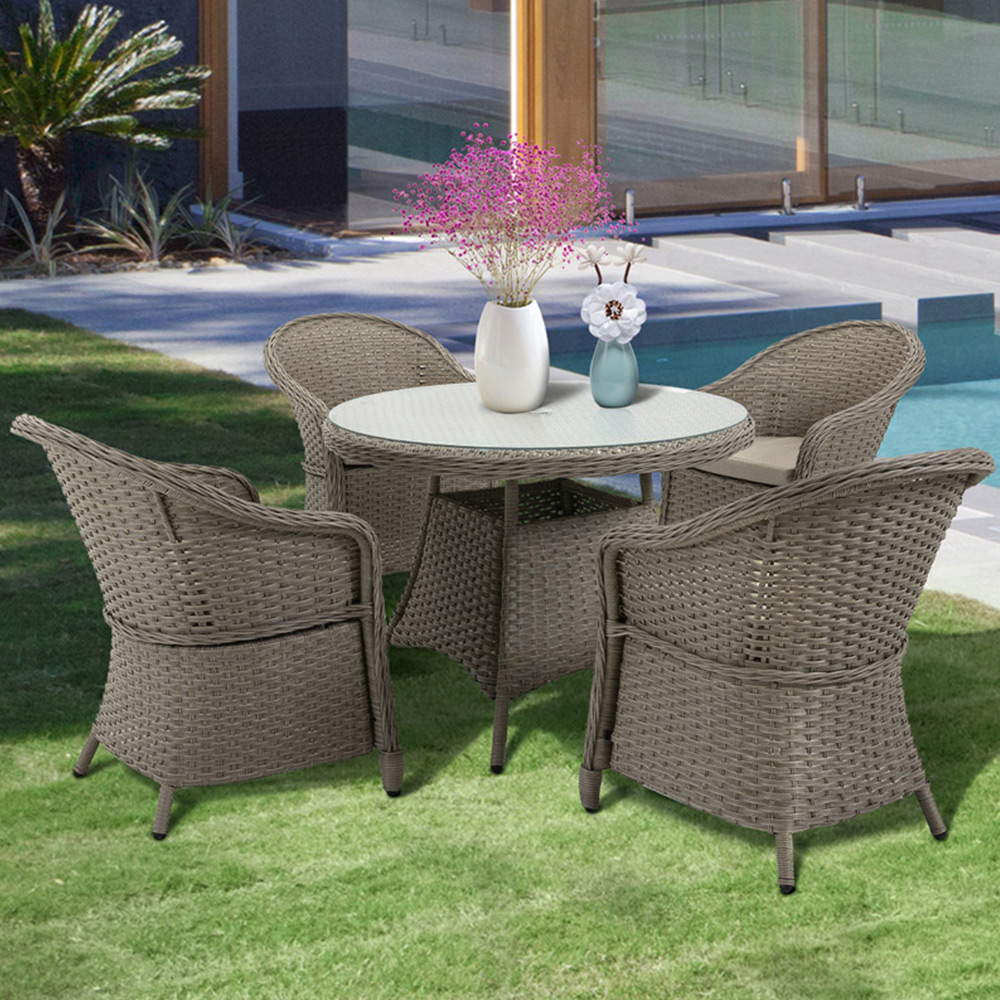 Outsunny PE Rattan 4 Seater Garden Dining Set Mixed Grey Image 1