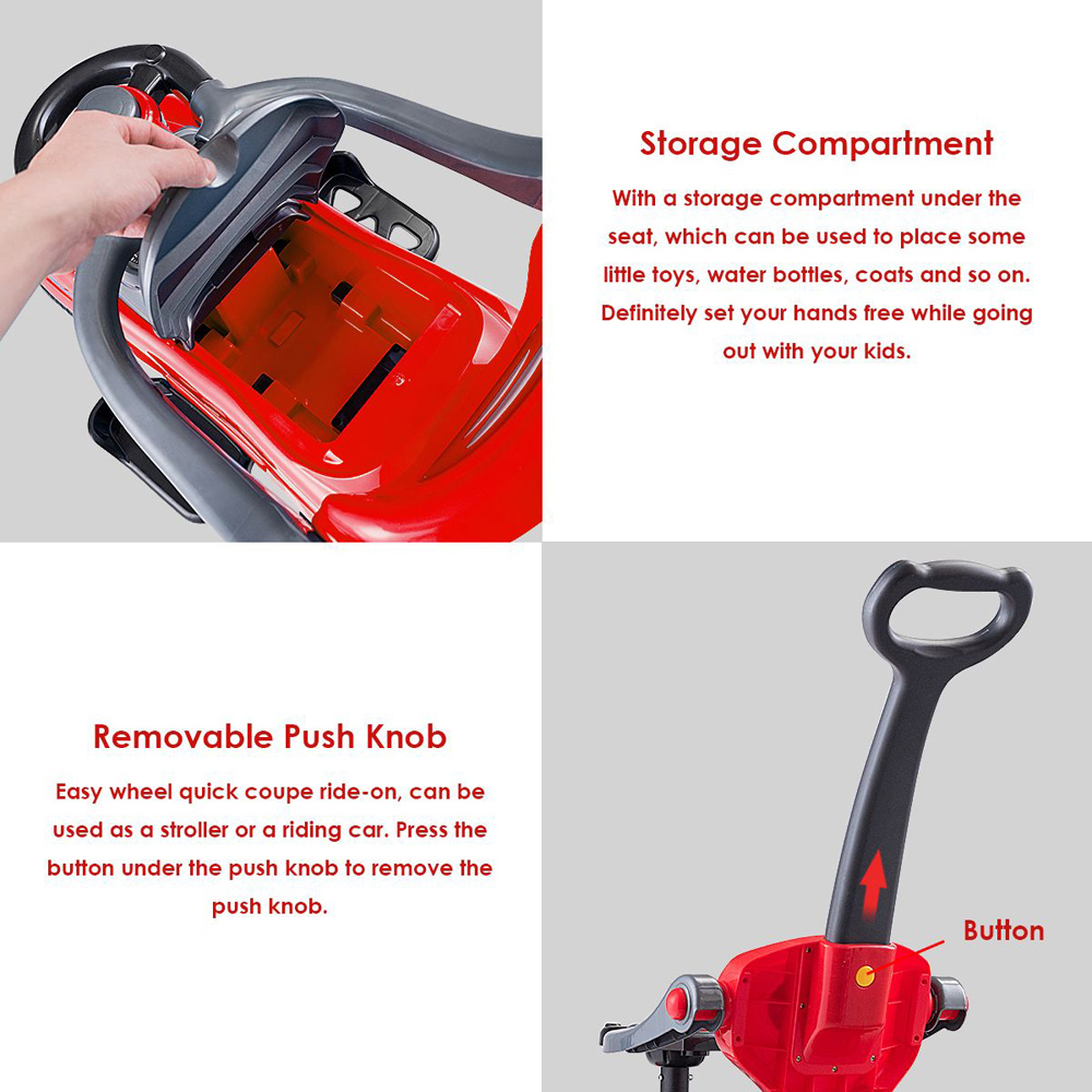 Costway 3 in 1 Red Kids Ride On Car with Push Handle Image 5