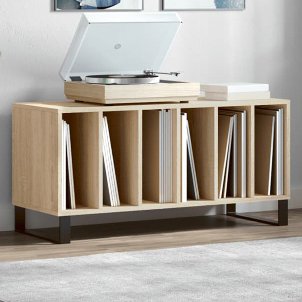 vidaXL 6 Shelf Sonoma Oak Record Cabinet Image 1