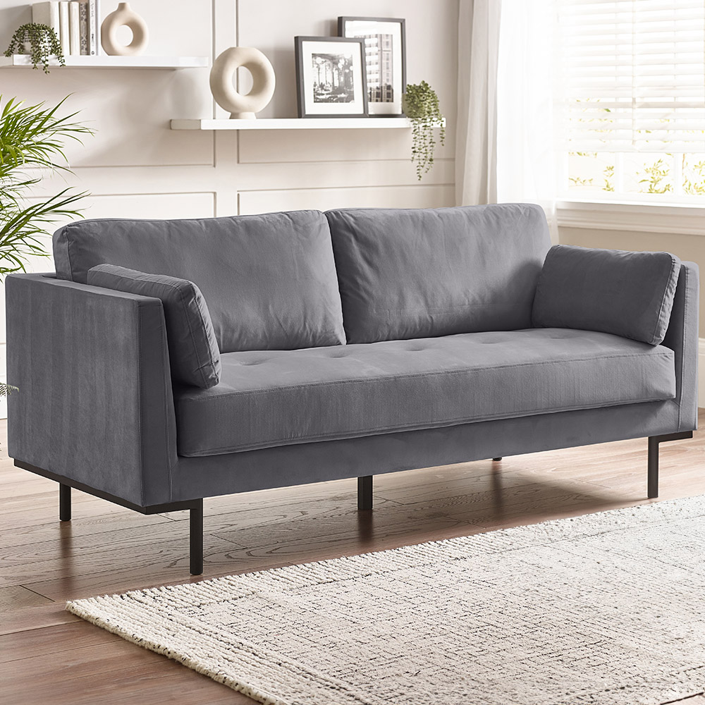 Furniturebox Eva 3 Seater Grey Velvet Sofa Image 1
