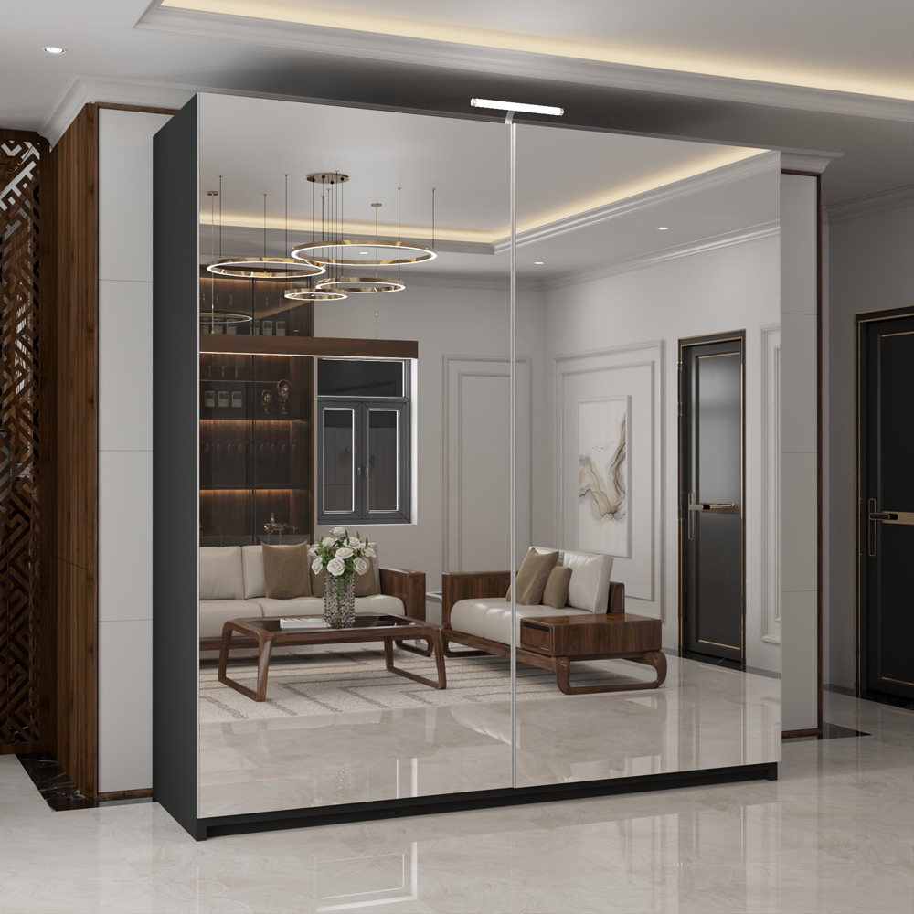 M N Furniture Modern 2 Door Black Mirrored Sliding Wardrobe 200cm Image 5