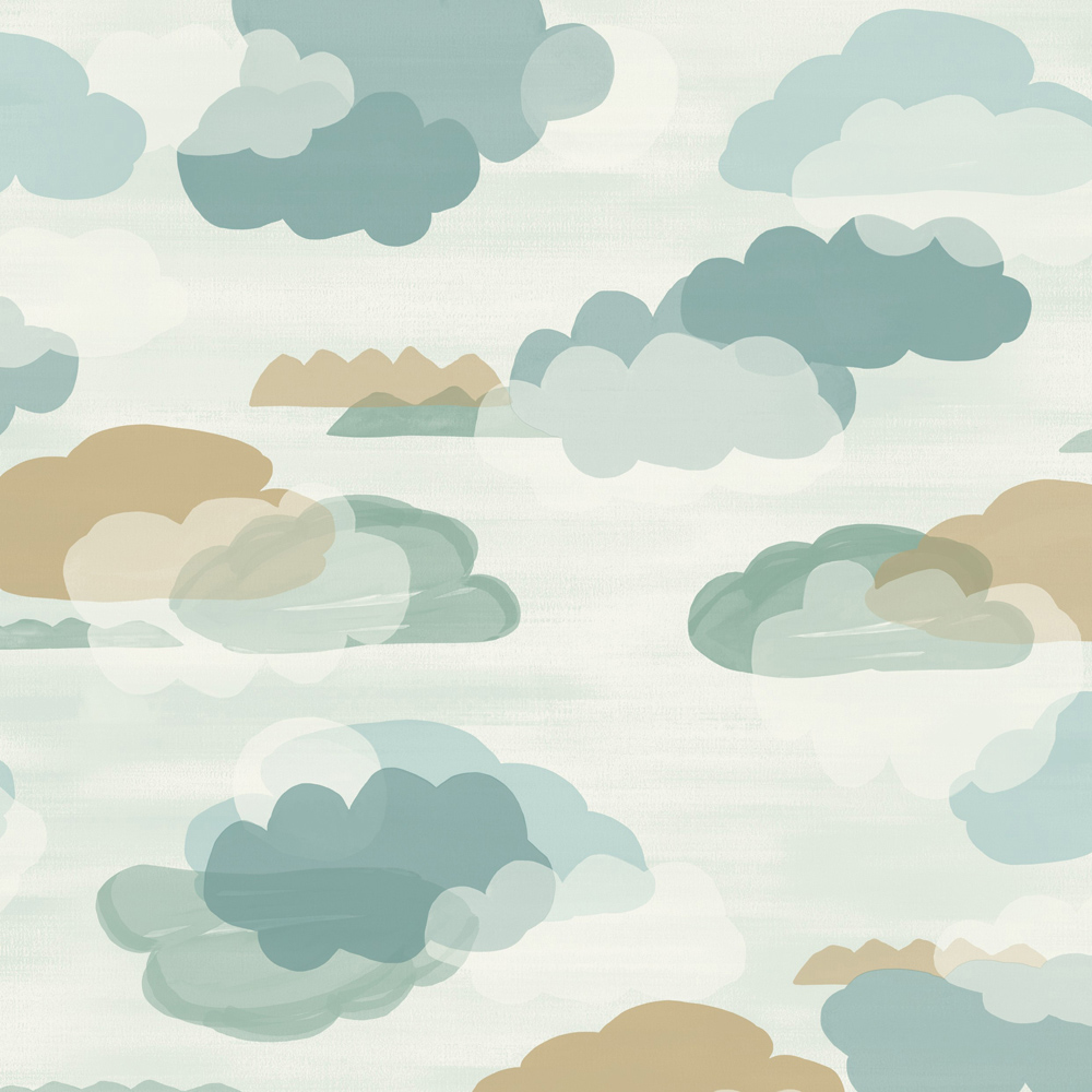 Grandeco Figari Fluffy Clouds Teal Green Wallpaper Image 3