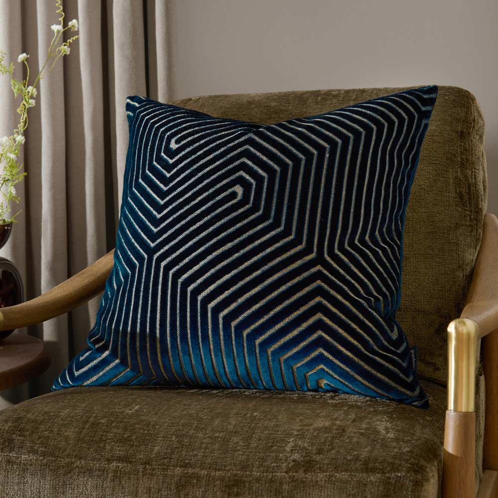 Paoletti Evoke Navy Cut Velvet Cushion 55 x 55cm Image 2