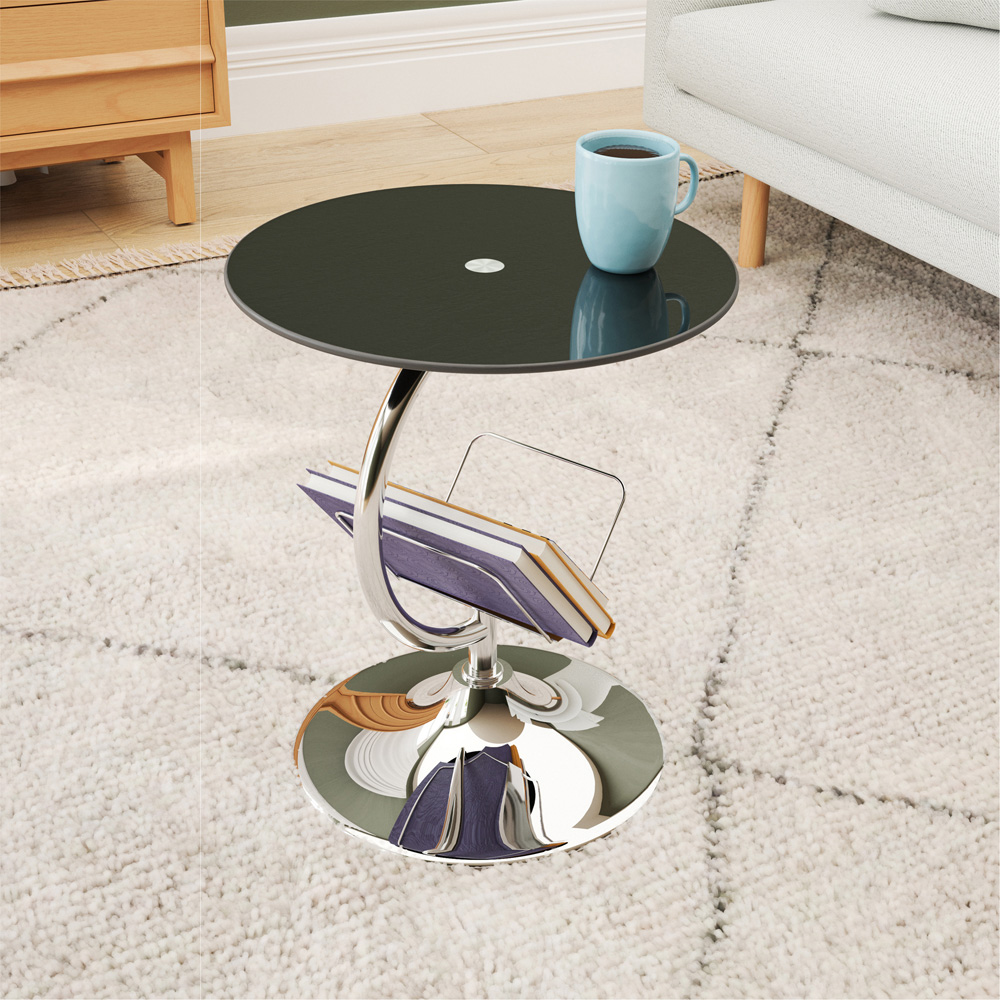 AVF Black Glass and Chrome Side Table with Magazine Rack Image 6