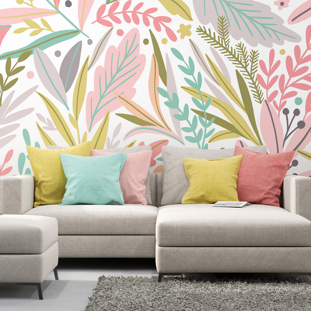 Origin Murals Patterned Leaves Green Wall Mural Image 1