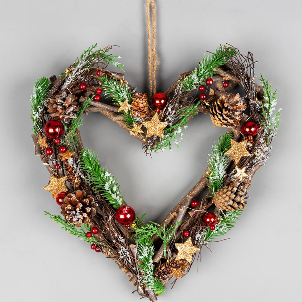 Shatchi Red and Brown LED Twig Hanging Heart 35cm Image 4