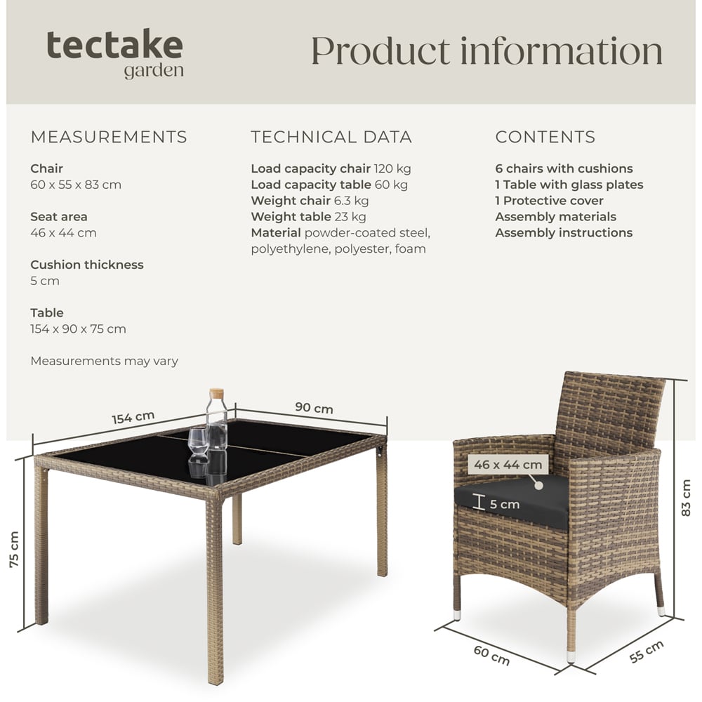 tectake Lisbon 6 Seater Rattan Garden Dining Set Natural and Dark Grey Image 6