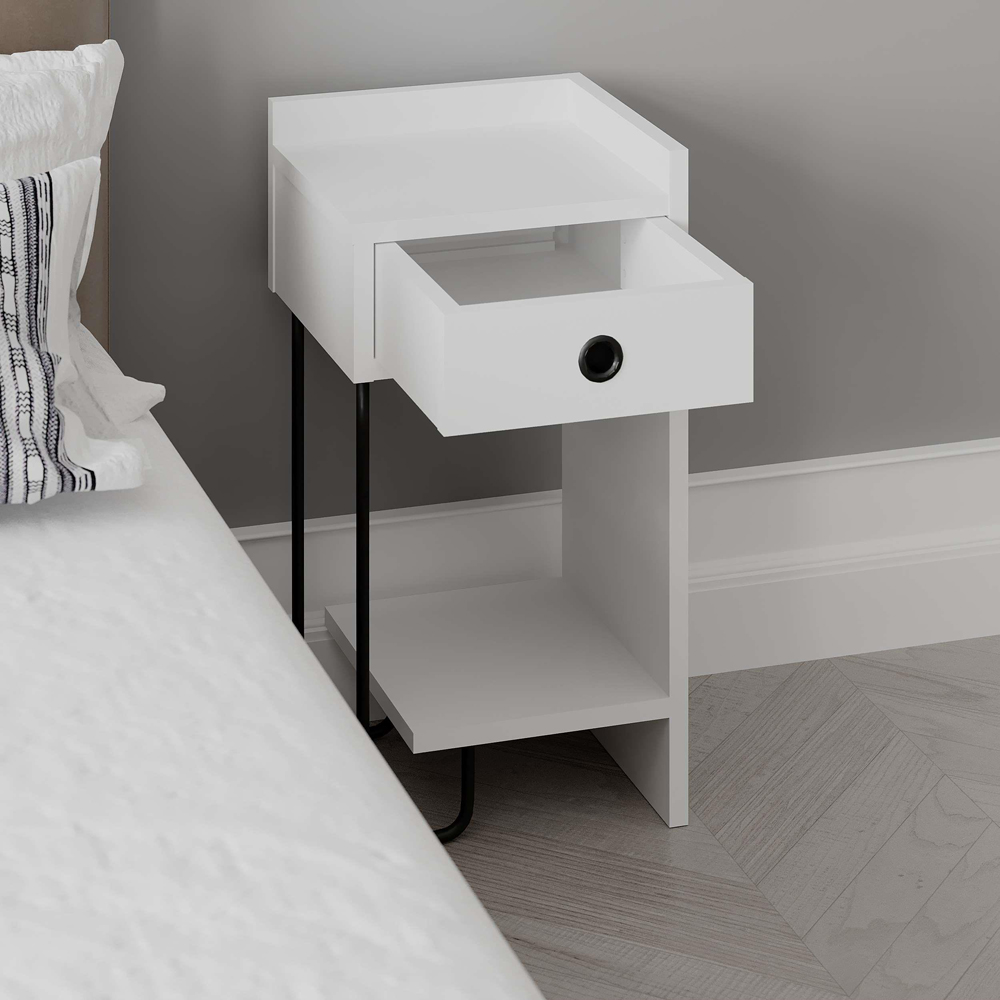 Decortie Sirius Single Drawer Single Shelf White Modern Bedside Table Image 5