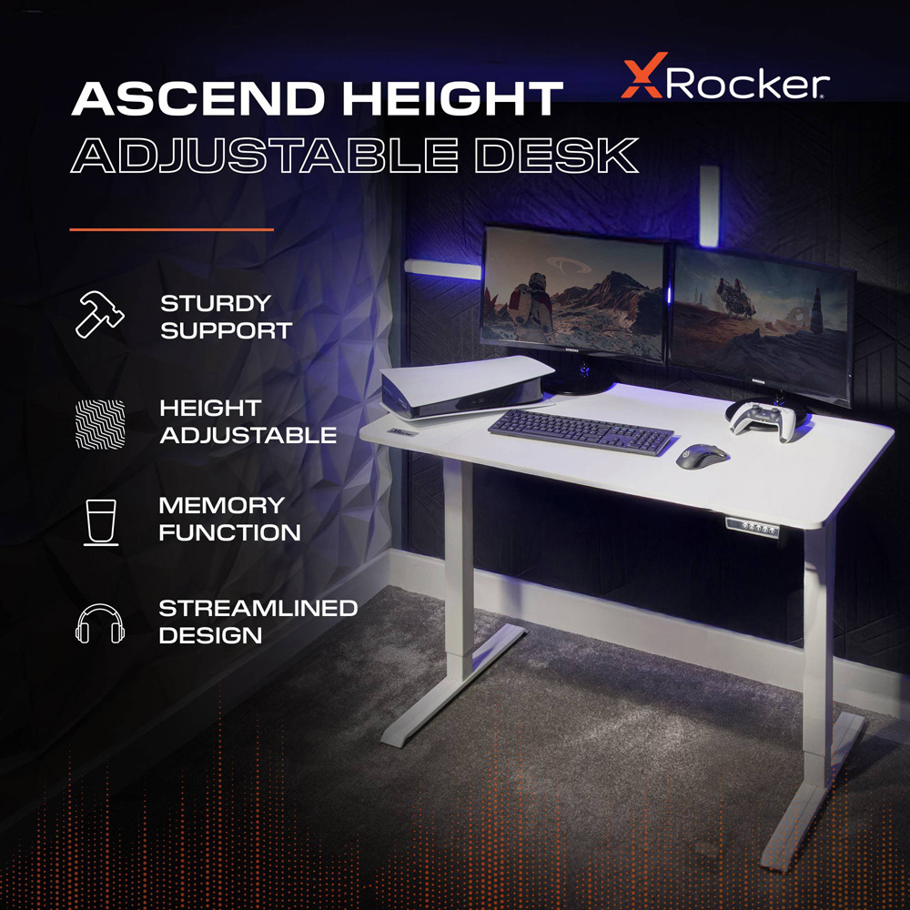 X Rocker Ascend White Height Adjustable Computer Desk Image 2