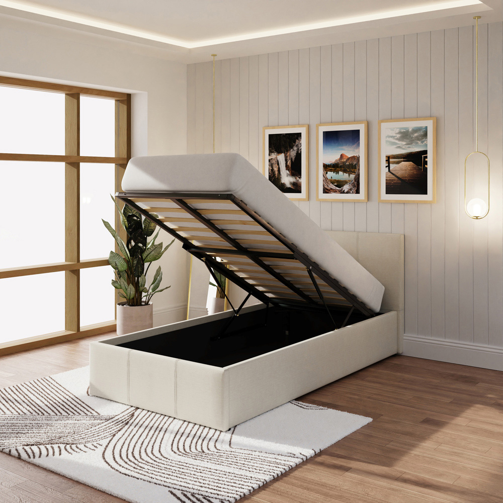 GFW Single Natural Hopsack Fabric End Lift Ottoman Bed with Memory Pocket Spring Mattress Image 9