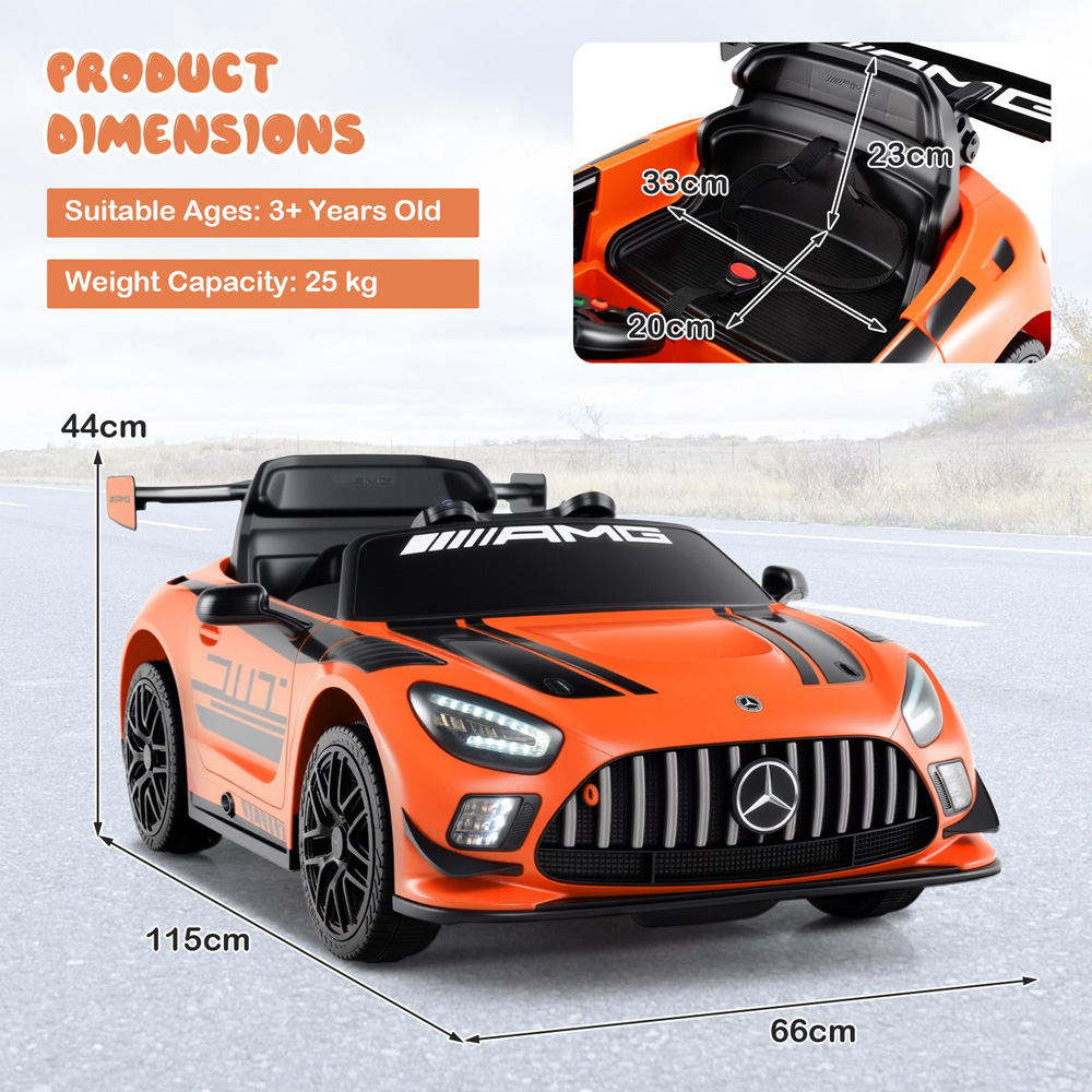 Costway Kids Orange Licensed Mercedes Benz GT3 Ride On Car with Spoiler and Remote Control 12V Image 8