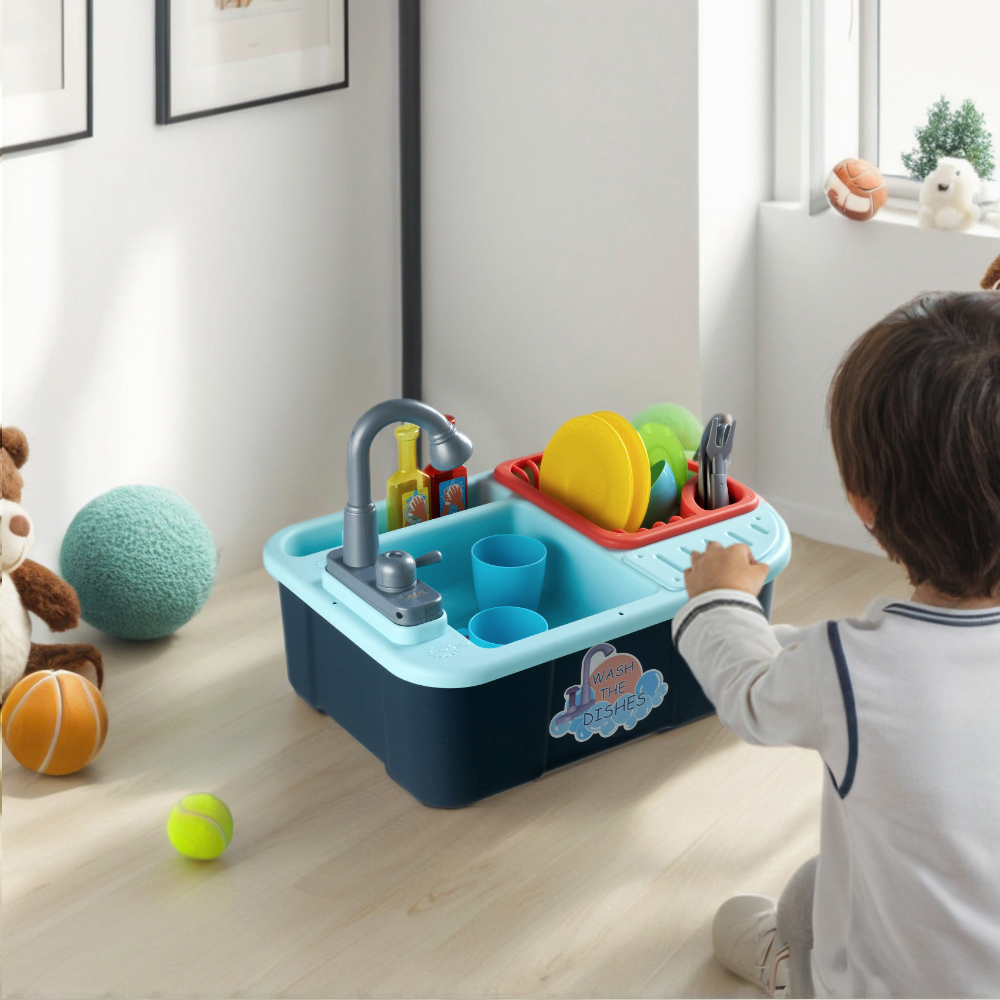 Tommy Toys Kids Blue Electric Kitchen Sink Play Set Image 2
