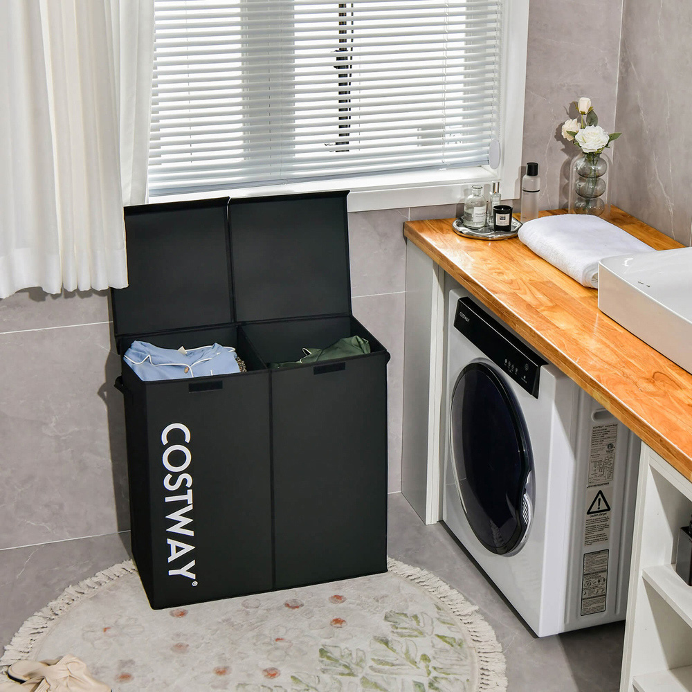 Costway 2 Section Black Laundry Hamper 105L Image 4