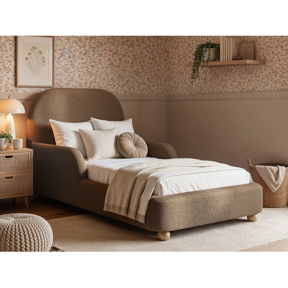 Flair Kira Single Brown Boucle Upholstered Bed with Curved Headboard Image 6