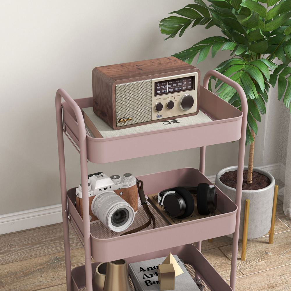 HOMCOM 3-TierPink Rolling Utility Cart Image 4