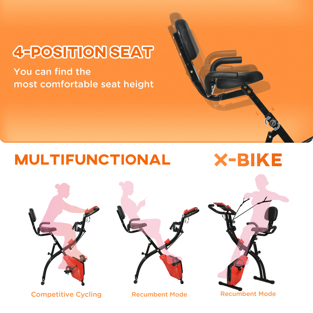 HOMCOM 2 in 1 Red Magnetic Resistance Folding Exercise Bike Image 5