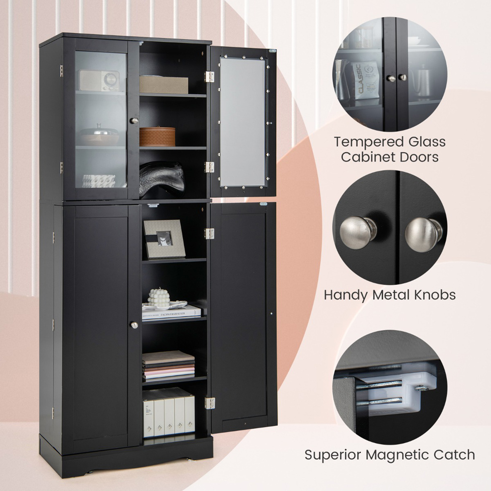 Costway 4 Door 3 Shelf Black Kitchen Pantry Storage Cabinet Image 6