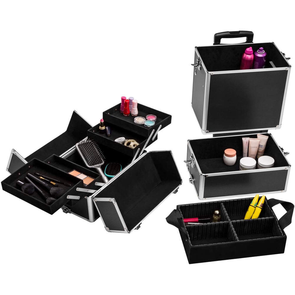 Tectake 3 Level Black Cosmetic Vanity Case 68 x 35cm Image 2