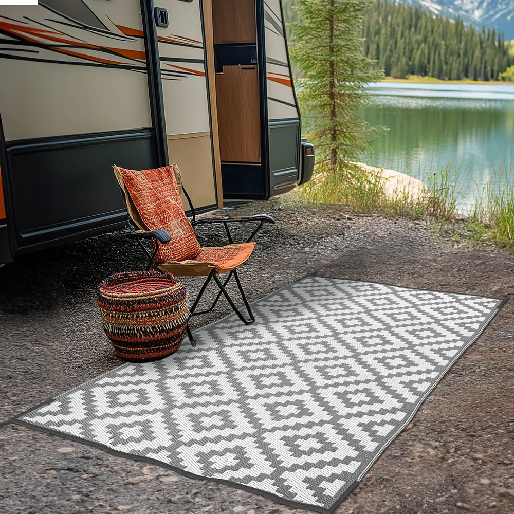 Green Decore Bliss Camping and Picnic Grey and White Rug 270 x 360cm 2 Pack Image 5