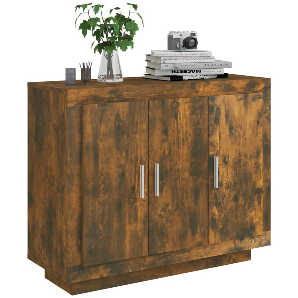 vidaXL 3 Door Smoked Oak Sideboard Image 4