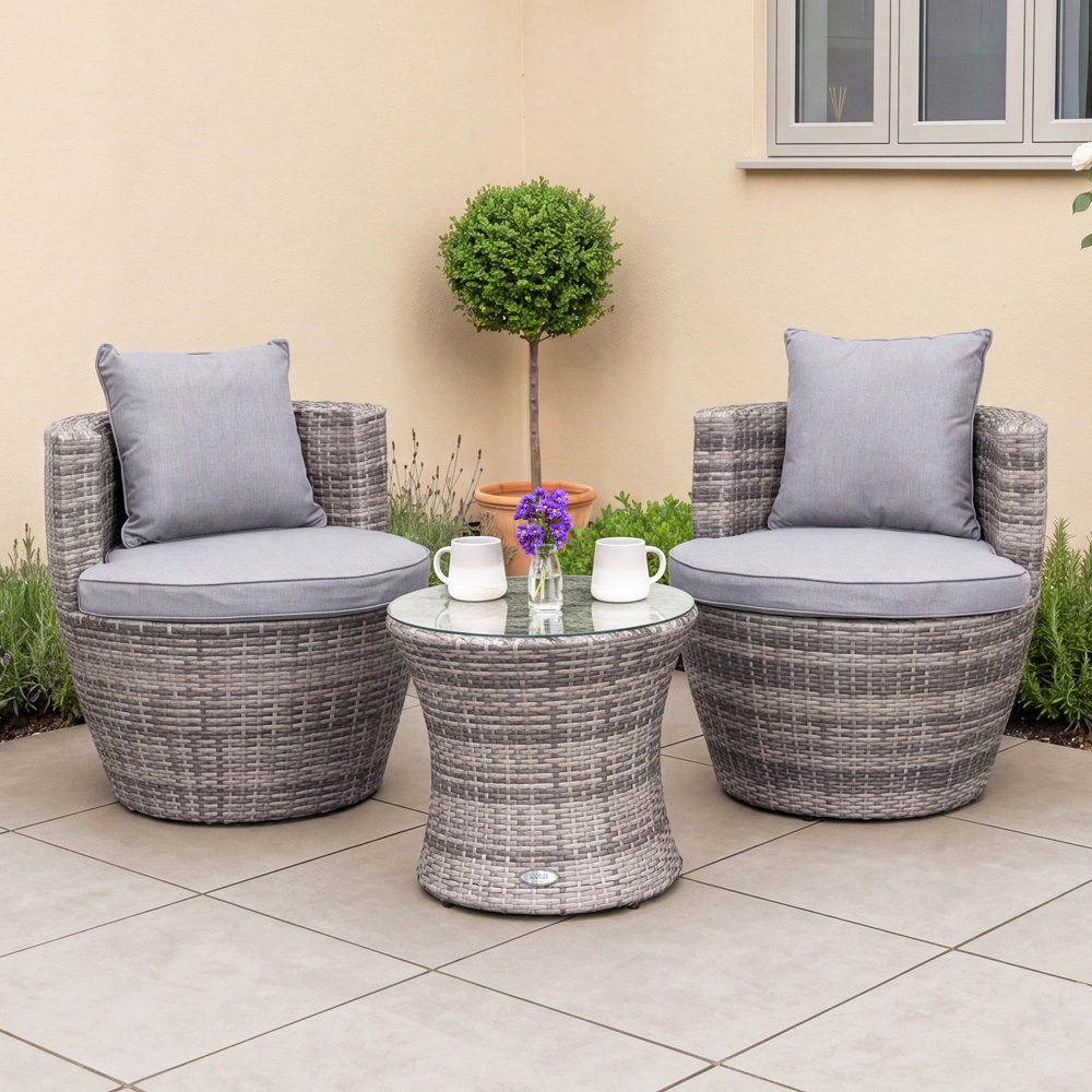 Charles Bentley Rattan Effect 2 Seater Stacking Bistro Set Grey Image 1