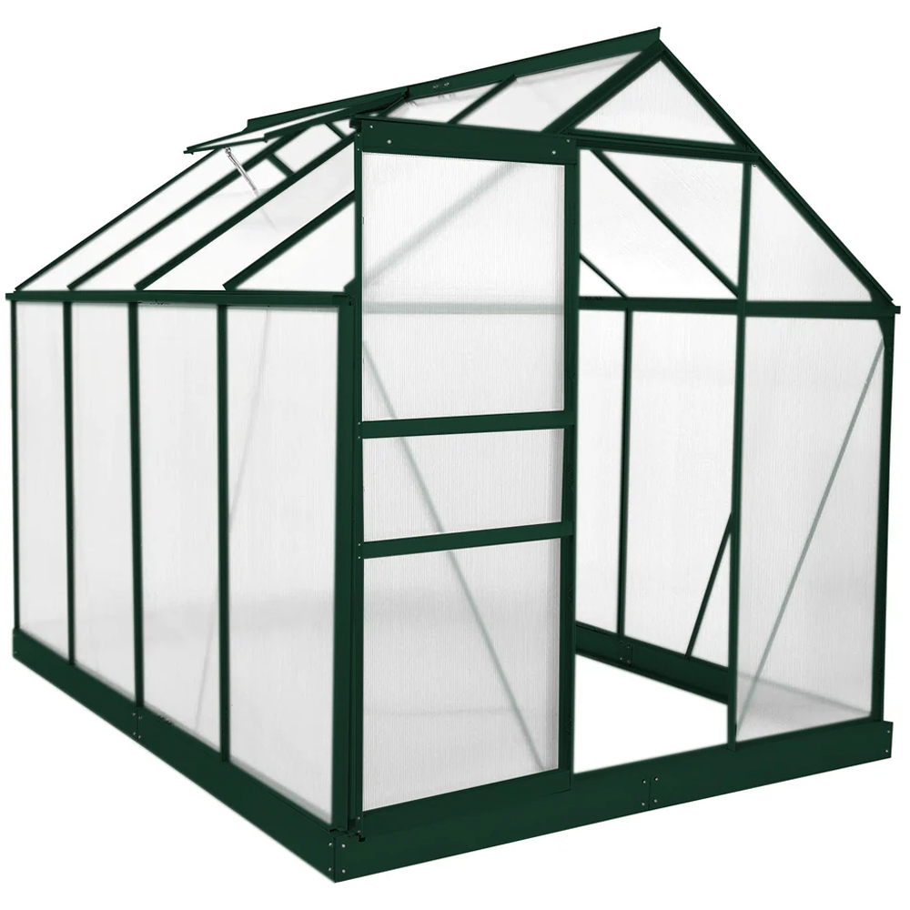 MonsterShop Green 6 x 8ft Polycarbonate Greenhouse with Base Image 1